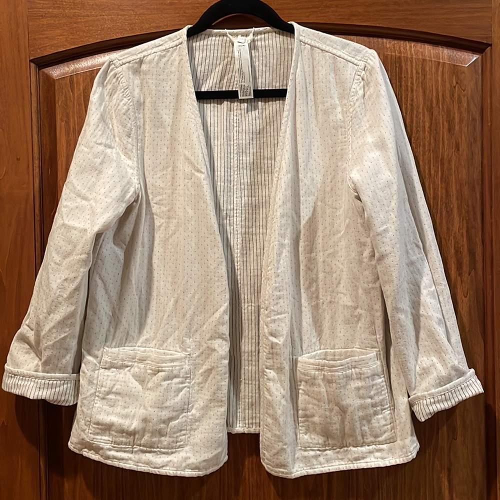 Eileen Fisher Open Front Neck Slubbed Organic Cotton Reversible Jacket Blazer S - Picture 11 of 16